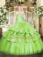 Sleeveless Floor Length Beading and Ruffled Layers Lace Up Vestidos de Quinceanera with