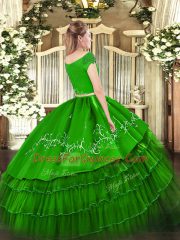 High End Teal Off The Shoulder Neckline Embroidery and Ruffled Layers 15 Quinceanera Dress Short Sleeves Zipper