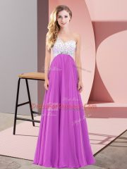 Vintage Fuchsia Sleeveless Floor Length Beading Lace Up Evening Dress