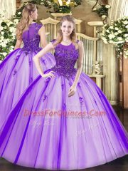 Flare Purple Sleeveless Beading Floor Length Vestidos de Quinceanera
