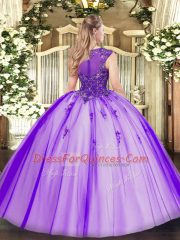 Flare Purple Sleeveless Beading Floor Length Vestidos de Quinceanera