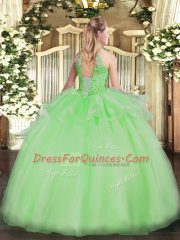 Sleeveless Floor Length Beading Lace Up Quince Ball Gowns with Aqua Blue