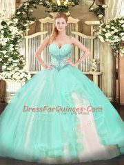 Apple Green Sweet 16 Dresses Military Ball and Sweet 16 and Quinceanera with Beading and Ruffles Sweetheart Sleeveless Lace Up