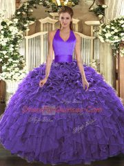 Purple Lace Up Sweet 16 Quinceanera Dress Ruffles Sleeveless Floor Length