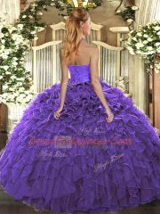 Purple Lace Up Sweet 16 Quinceanera Dress Ruffles Sleeveless Floor Length