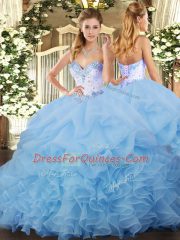 Blue Sleeveless Beading and Ruffles and Pick Ups Quinceanera Gowns