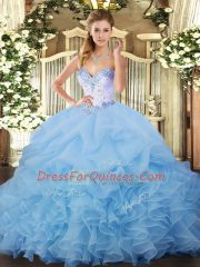Blue Sleeveless Beading and Ruffles and Pick Ups Quinceanera Gowns