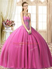 Elegant Fuchsia Sleeveless Beading Floor Length 15th Birthday Dress