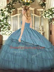 Simple Purple Organza and Taffeta Zipper Sweet 16 Quinceanera Dress Sleeveless Floor Length Embroidery and Ruffled Layers