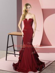 Luxury Burgundy Side Zipper Ruffles Sleeveless Sweep Train