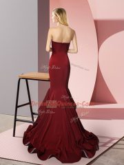 Luxury Burgundy Side Zipper Ruffles Sleeveless Sweep Train