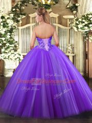 Custom Fit Sleeveless Tulle Floor Length Lace Up Sweet 16 Dress in with Appliques