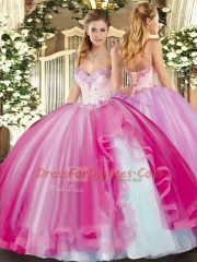 Fuchsia Sleeveless Beading and Ruffles Floor Length Sweet 16 Dresses