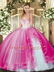 Fuchsia Sleeveless Beading and Ruffles Floor Length Sweet 16 Dresses