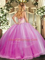 Fuchsia Sleeveless Beading and Ruffles Floor Length Sweet 16 Dresses