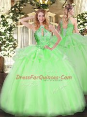 Exquisite Halter Top Lace Up Beading Quinceanera Dresses Sleeveless