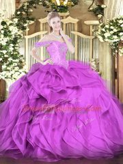 Organza Sleeveless Floor Length Quinceanera Dress and Beading and Ruffles