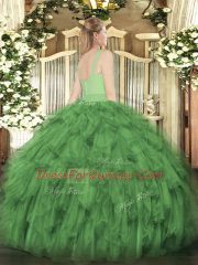 Fabulous Purple Ball Gowns Organza Straps Sleeveless Beading and Ruffles Floor Length Zipper Vestidos de Quinceanera