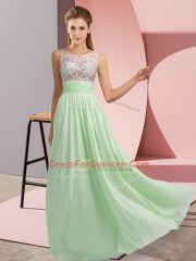 Elegant Apple Green Empire Beading Homecoming Dress Side Zipper Chiffon Sleeveless Floor Length