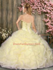 Floor Length Light Yellow Quince Ball Gowns Sweetheart Sleeveless Lace Up