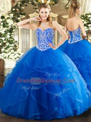 Edgy Blue Quinceanera Dress Military Ball and Sweet 16 and Quinceanera with Beading and Ruffles Sweetheart Sleeveless Lace Up