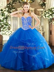 Edgy Blue Quinceanera Dress Military Ball and Sweet 16 and Quinceanera with Beading and Ruffles Sweetheart Sleeveless Lace Up
