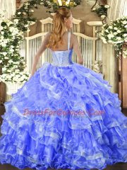Organza High-neck Sleeveless Lace Up Beading and Ruffled Layers Ball Gown Prom Dress in Lavender