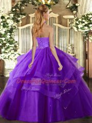 Sexy Fuchsia Sleeveless Floor Length Ruffled Layers Lace Up Vestidos de Quinceanera