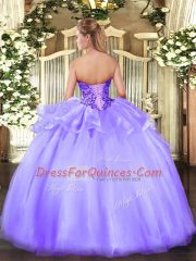 Champagne Ball Gowns Sweetheart Sleeveless Organza Floor Length Lace Up Appliques Sweet 16 Dresses