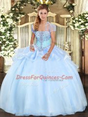 Custom Designed Floor Length Light Blue Quinceanera Dresses Strapless Sleeveless Lace Up