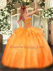 Customized Sleeveless Floor Length Beading Lace Up Quinceanera Gown with Orange