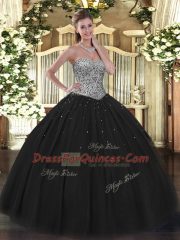 Sweetheart Sleeveless Tulle Ball Gown Prom Dress Beading Lace Up