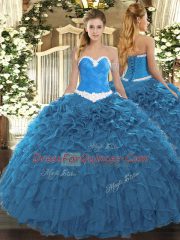 New Arrival Sweetheart Sleeveless Organza Sweet 16 Dress Appliques and Ruffles Lace Up