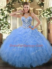 Ball Gowns Quinceanera Dress Aqua Blue Sweetheart Tulle Sleeveless Floor Length Side Zipper