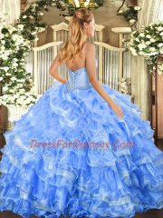 Baby Blue Ball Gowns Beading and Ruffled Layers Ball Gown Prom Dress Lace Up Organza Sleeveless Floor Length