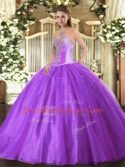 Sweetheart Sleeveless 15th Birthday Dress Floor Length Beading Lavender Tulle