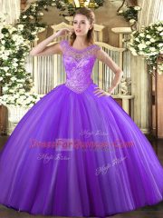 Beading Quinceanera Dresses Lavender Lace Up Sleeveless Floor Length