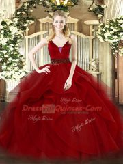 Sweet Wine Red Sleeveless Beading and Ruffled Layers Floor Length Quinceanera Dress