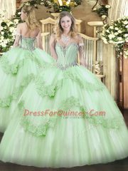 Sleeveless Lace Up Floor Length Beading and Appliques 15th Birthday Dress