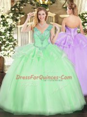 Low Price Apple Green Tulle Lace Up Sweet 16 Quinceanera Dress Sleeveless Floor Length Beading