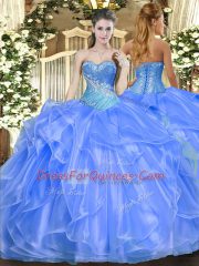 New Style Floor Length Baby Blue Quinceanera Gown Sweetheart Sleeveless Lace Up
