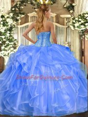 New Style Floor Length Baby Blue Quinceanera Gown Sweetheart Sleeveless Lace Up