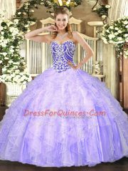 Lavender Sleeveless Beading and Ruffles Asymmetrical Ball Gown Prom Dress