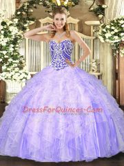 Lavender Sleeveless Beading and Ruffles Asymmetrical Ball Gown Prom Dress