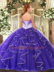 Shining Floor Length Lace Up Ball Gown Prom Dress Fuchsia for Military Ball and Sweet 16 and Quinceanera with Beading