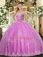 Ball Gowns Quinceanera Gown Rose Pink Sweetheart Tulle Sleeveless Floor Length Lace Up