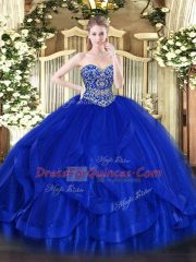 Fine Sweetheart Sleeveless Lace Up Quince Ball Gowns Royal Blue Tulle
