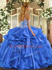 Hot Pink Sleeveless Floor Length Beading and Embroidery and Ruffles Lace Up Quinceanera Gowns