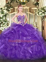 Fine Ball Gowns Quinceanera Gowns Purple Sweetheart Organza Sleeveless Floor Length Lace Up