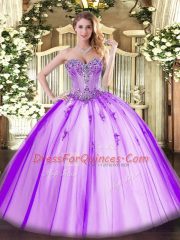 Edgy Lavender Sweetheart Lace Up Beading and Appliques Quinceanera Dress Sleeveless